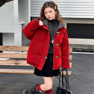 女童羽绒棉服冬装 大儿童洋气超好看丝绒年服红色棉衣外套 2026新款