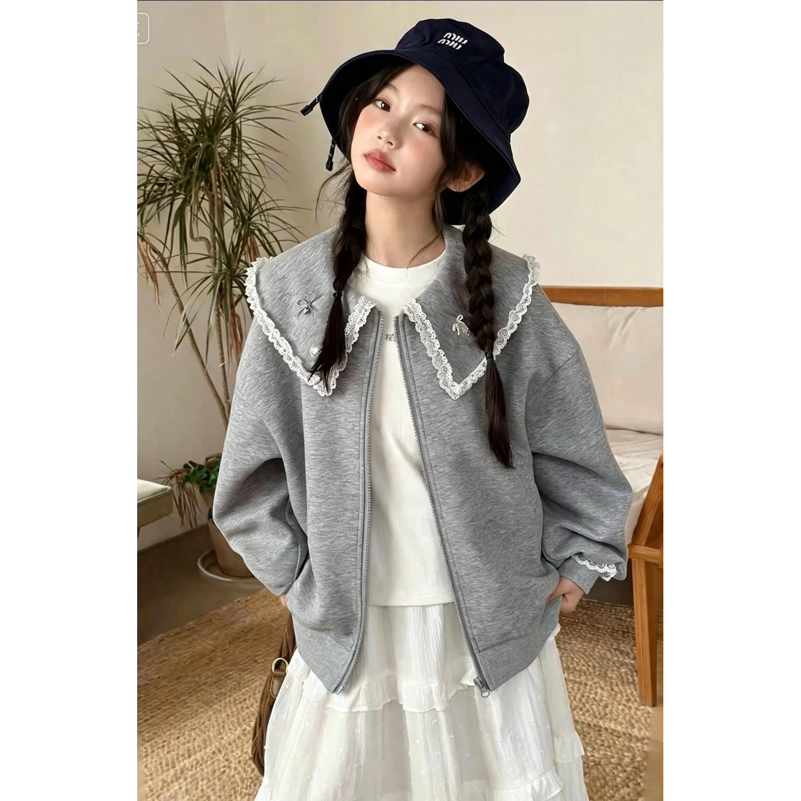 韩系女童甜美外套2026秋季新款儿童秋装娃娃领蝴蝶结女孩拼接卫衣