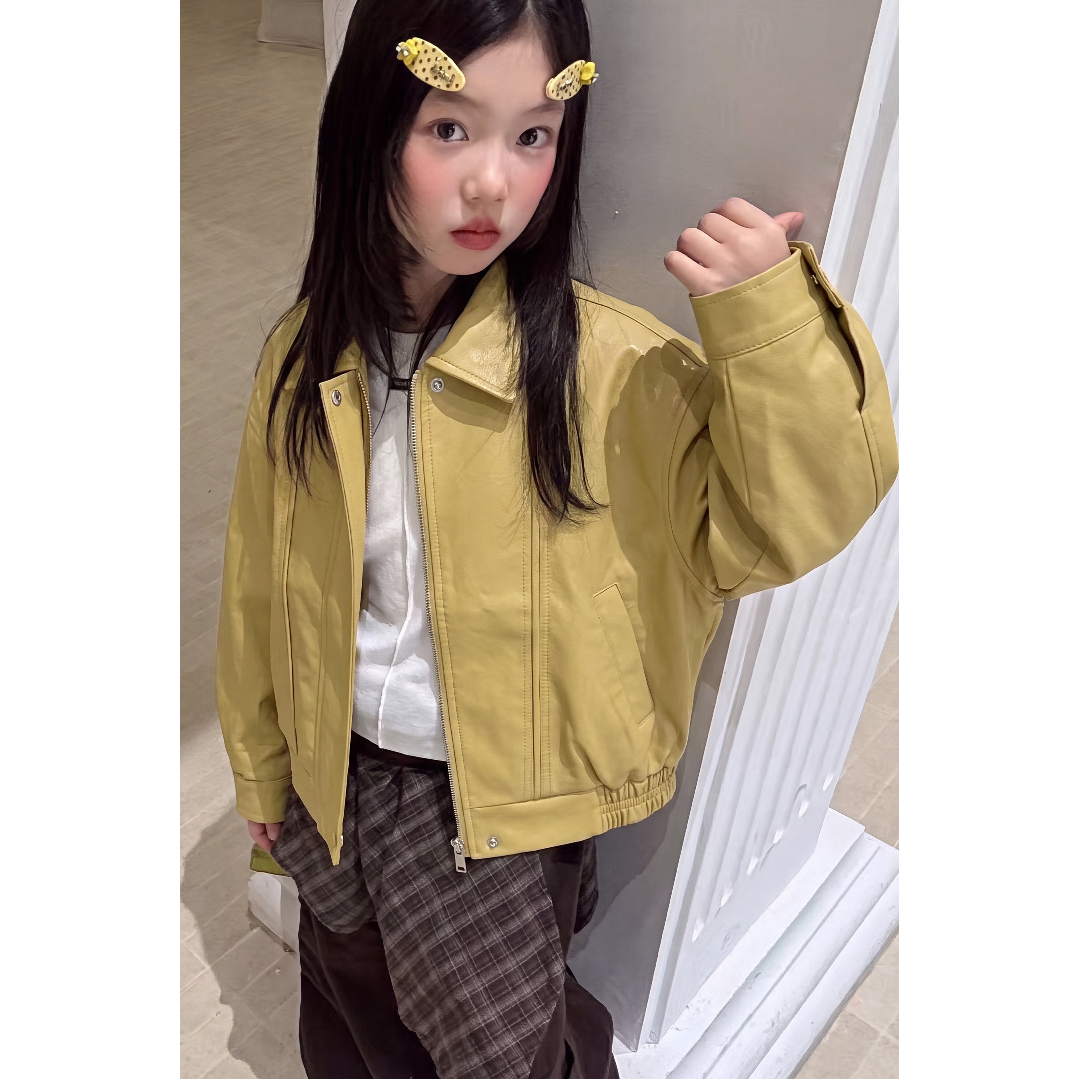 韩国童装女孩皮衣外套2026新款女大童时髦洋气皮夹克衫拉链上衣