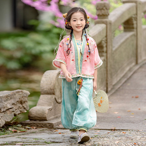 汉服女童春夏季新款中国风改良宋制古装小女孩日常唐装洋气三件套