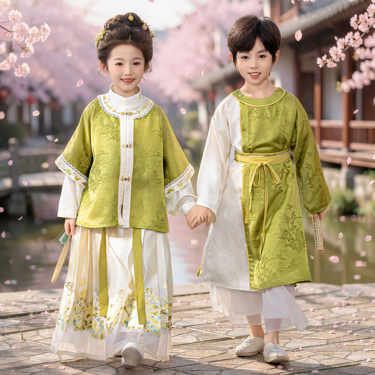 汉服女童春装2026新款明制小女孩古风绝美马面裙套装清汉男童古装图片