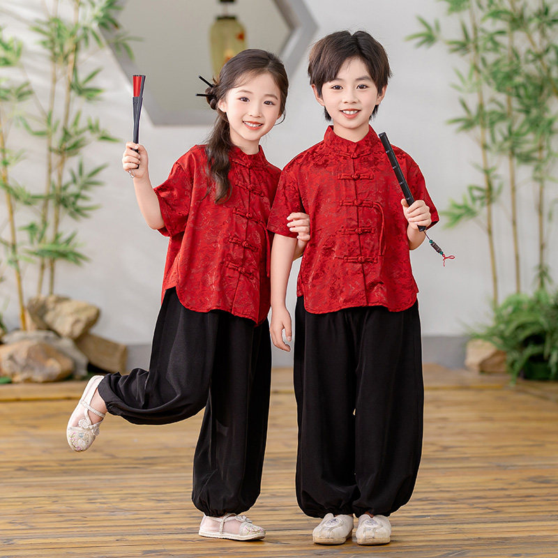 儿童汉服新中式男女童唐装2026国风红色姐弟班级中秋节喜庆演出服图片