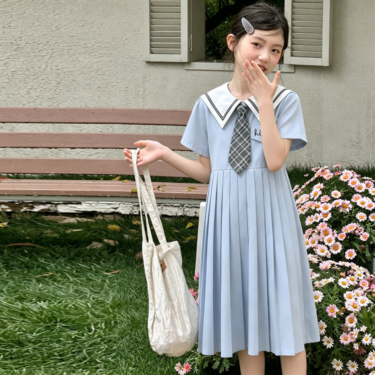 女大童夏连衣裙2026新款女童洋气夏装初中生女孩学院风高级感裙子图片