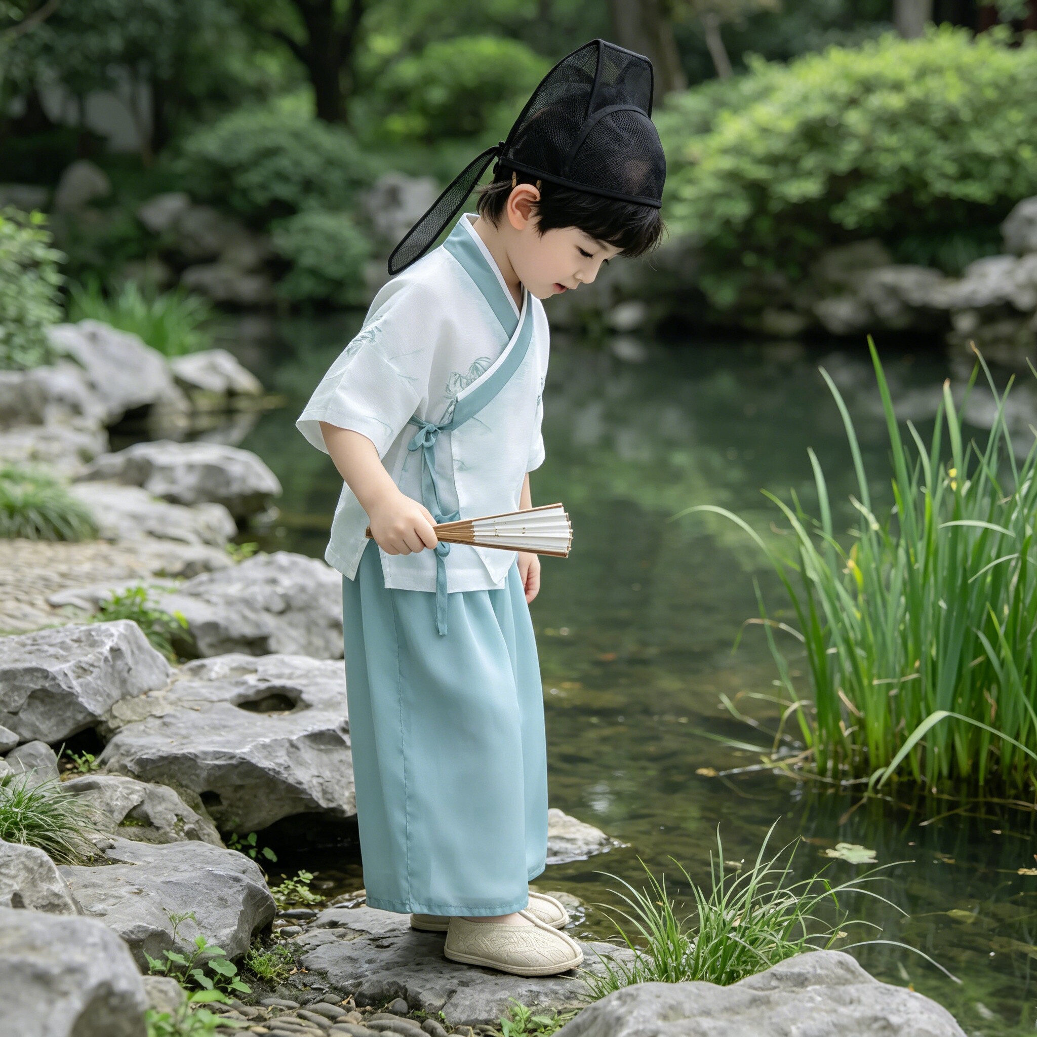 汉服男童套装夏季2026新款男孩短袖交领古装中国风儿童帅气演出服图片