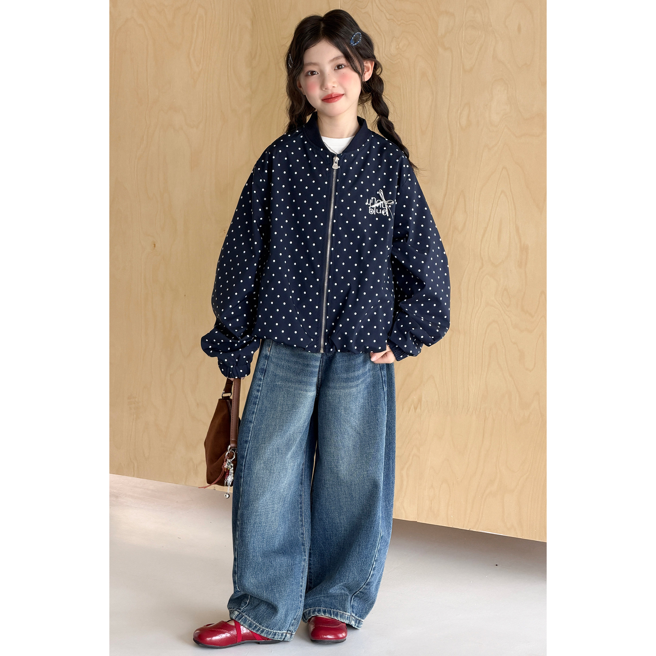 韩国童装女童波点棒球服外套2026春秋新款拉链洋气时髦刺绣上衣