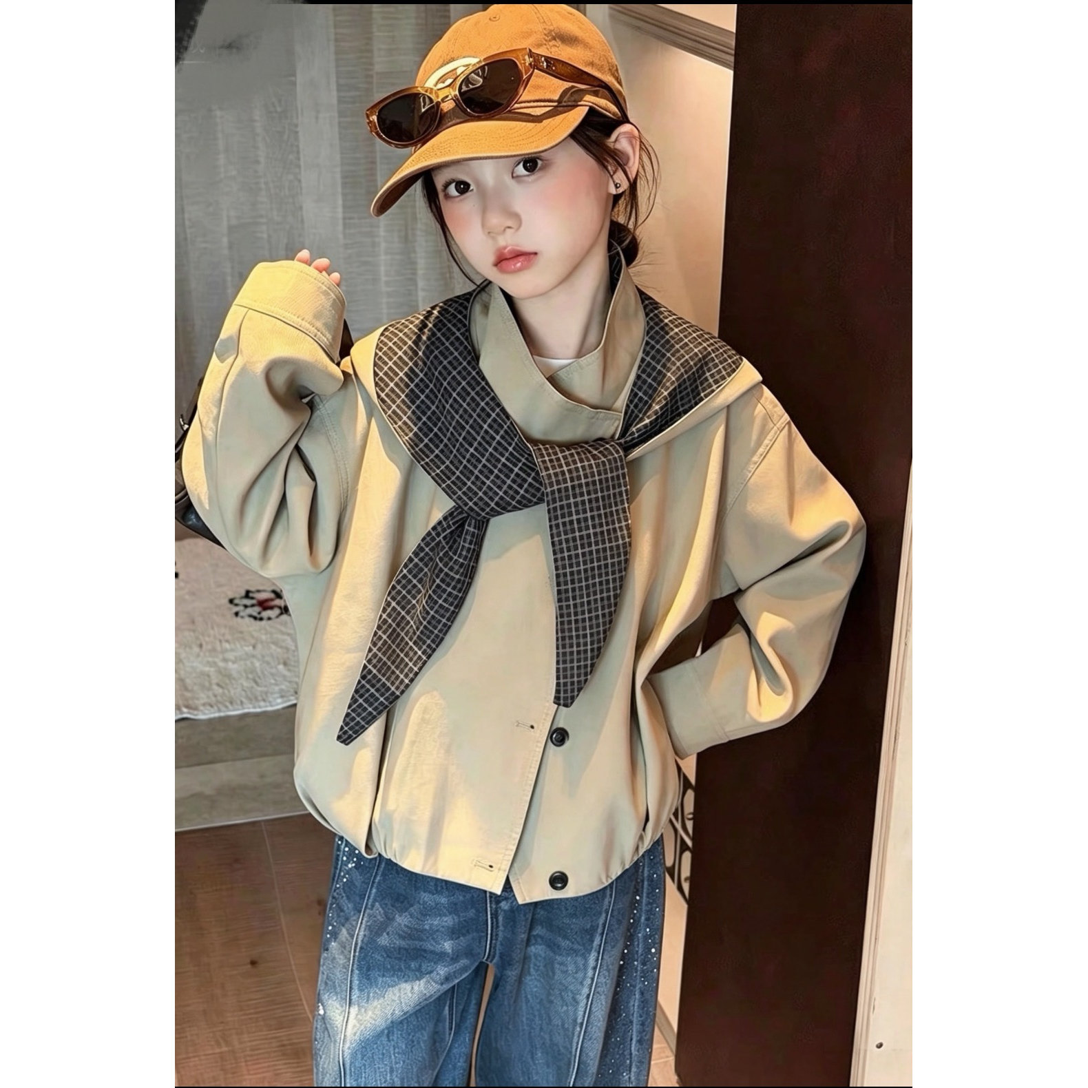 韩系女童设计款领带风衣外套2026秋季新款洋气儿童超洋气秋装上衣