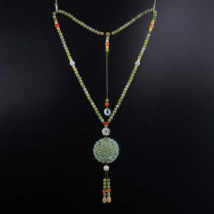 青戊-璎珞项链背后挂件背云串珠玉牌古风岫玉长款毛衣链民族风