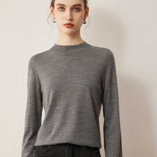 德国扬子纱60支无缝精纺100%羊毛衫女半高领宽松薄毛衣针织打底衫