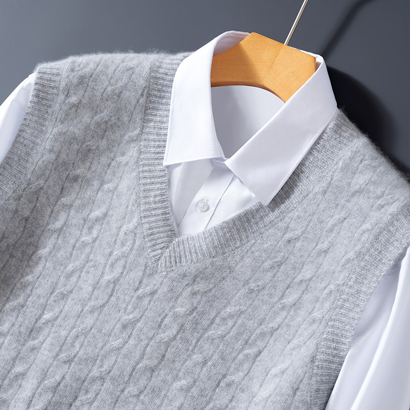 100%纯羊毛马甲背心坎肩男士V领加厚商务休闲无袖毛衣针织绒衫冬