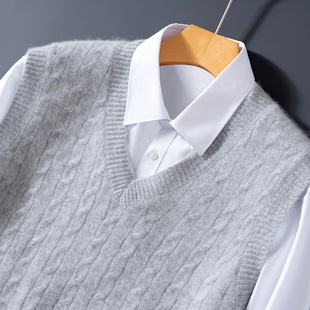 100%纯羊毛马甲背心坎肩男士V领加厚商务休闲无袖毛衣针织绒衫冬