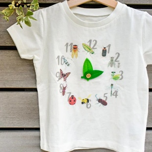 折扣日本购昆虫家儿童短袖男女童孩夏季纯棉T恤白色有机棉智育服