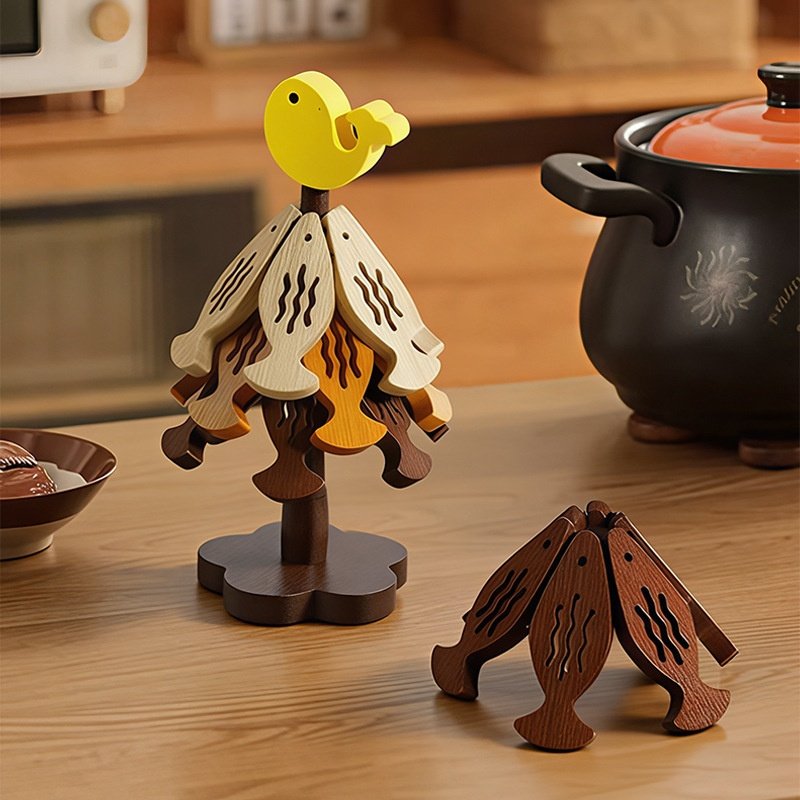 一棵树隔热垫防烫家用餐桌垫小鱼创意摆件竹制耐高温圣诞树餐杯垫