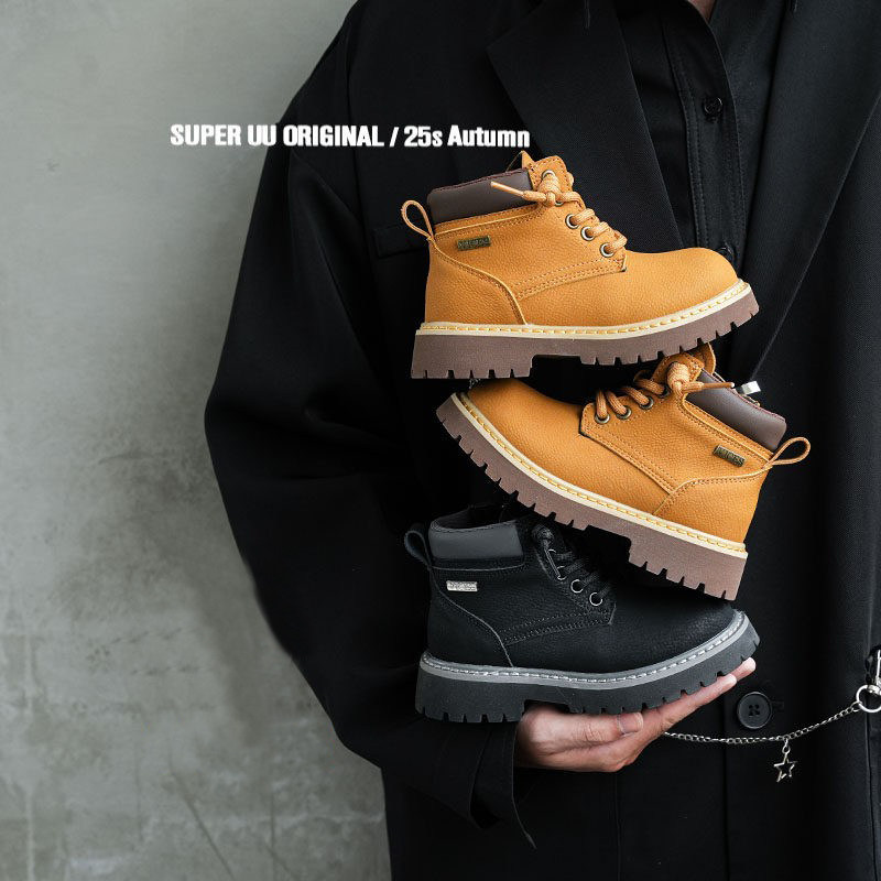 冬季加绒真皮儿童靴子女童马丁靴洋气小黄靴英伦风男童户外短靴