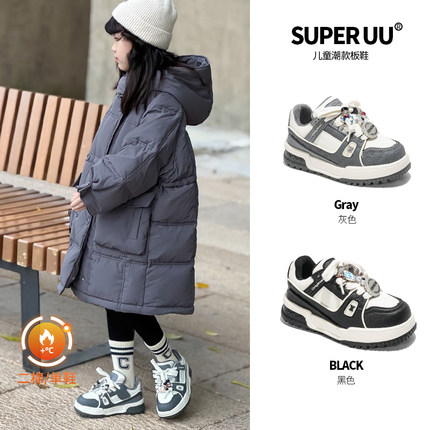 秋冬加绒纽扣儿童运动鞋保暖男童二棉鞋子户外跑鞋时尚女童老爹鞋