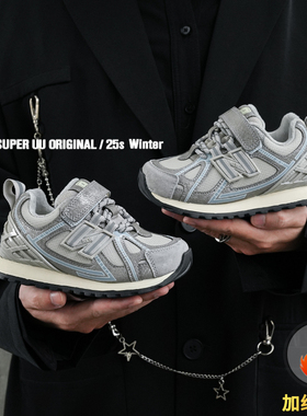 秋冬加绒儿童运动鞋软底魔术贴真皮男童鞋子时尚休闲女童德训鞋