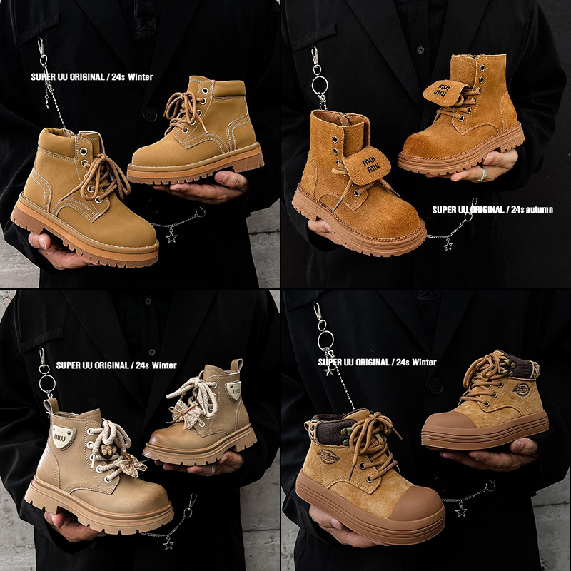 秋冬儿童加绒靴子英伦风女童真皮马丁靴百搭小黄靴男童皮靴合集