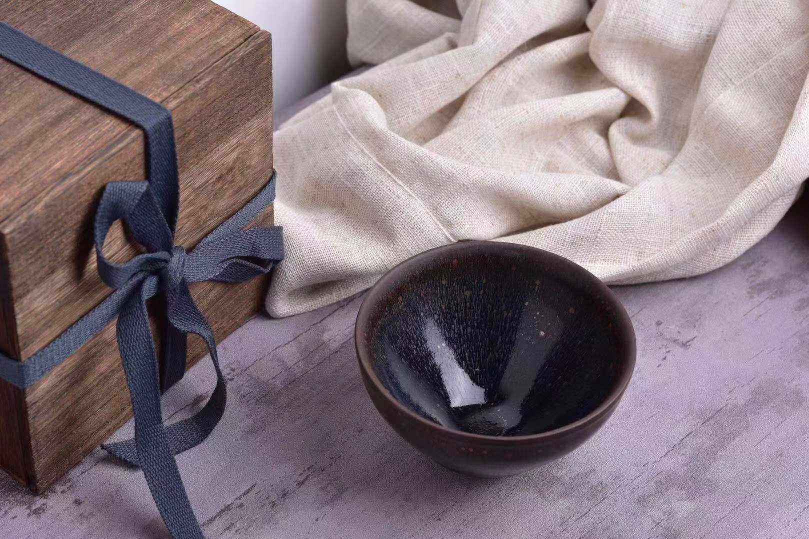 知否茶具宋代点茶茶盏仿宋建窑礼品装黑底银毫礼盒装