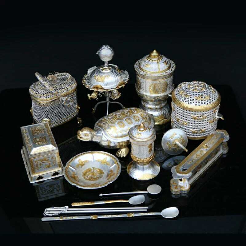 唐代煎茶茶具鎏金茶具唐代煮茶煎茶茶具13件一套唐代茶器