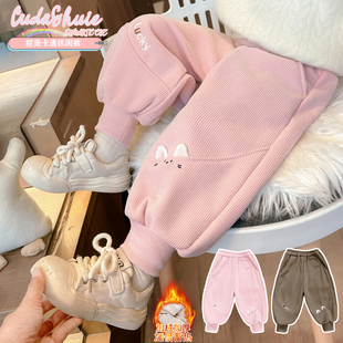 女童加绒裤子2025新款冬加厚宝宝超好看加薄绒一体绒女孩儿童长裤