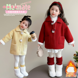 女童毛呢外套2025冬装新款秋冬加绒加厚小女孩宝宝冬季儿童大衣