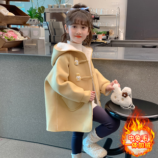女童毛呢外套2025冬装新款加绒加厚中大童女孩冬季儿童呢子大衣冬