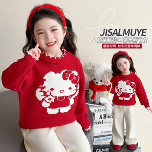 女童毛衣2025冬装新款女宝加厚宝宝冬季女款毛线衣红色儿童内搭