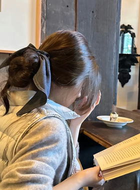 【面包蟹】韩系慵懒感牛仔飘带蝴蝶结发圈头绳时尚高级感马尾发绳