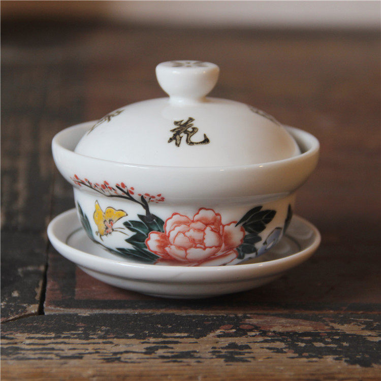宝合琳潮州老器粉彩手绘陶瓷三才盖碗 脸谱泡茶碗高岭土茶备茶具
