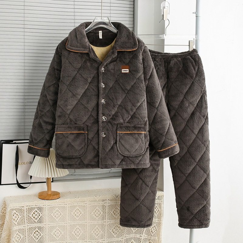 冬装男款睡衣2025新款高级感加厚老年人老人可外穿厚款居家睡衣