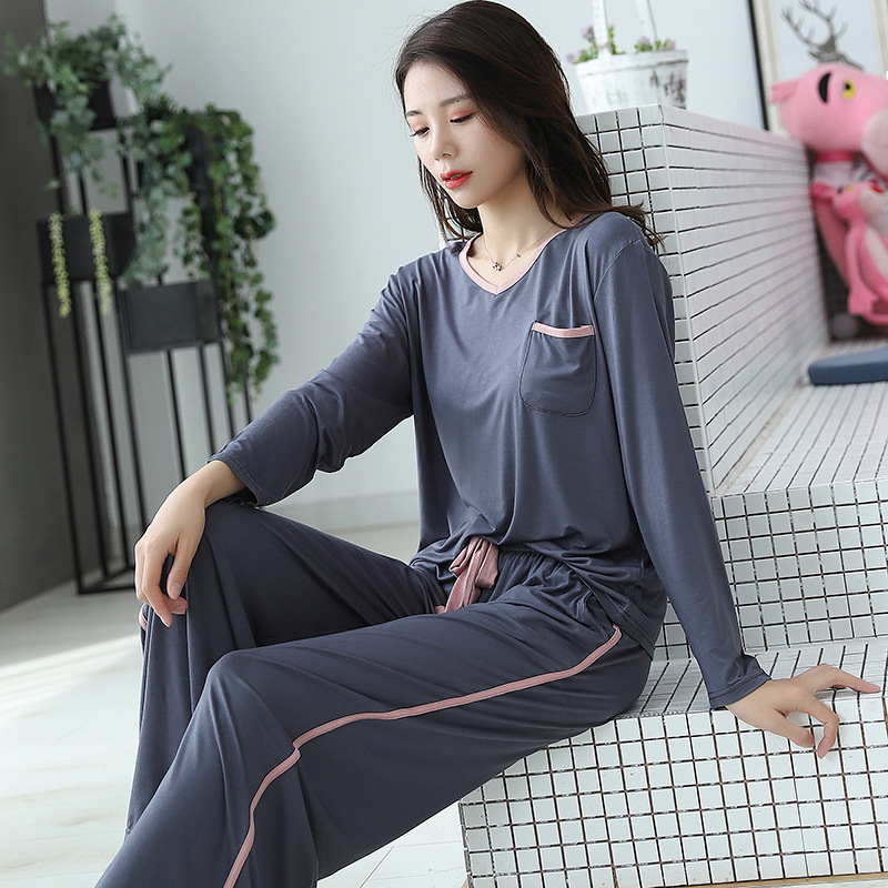 莫代尔睡衣女款2024新款秋季长袖套装薄款春秋运动棉家居服可外穿