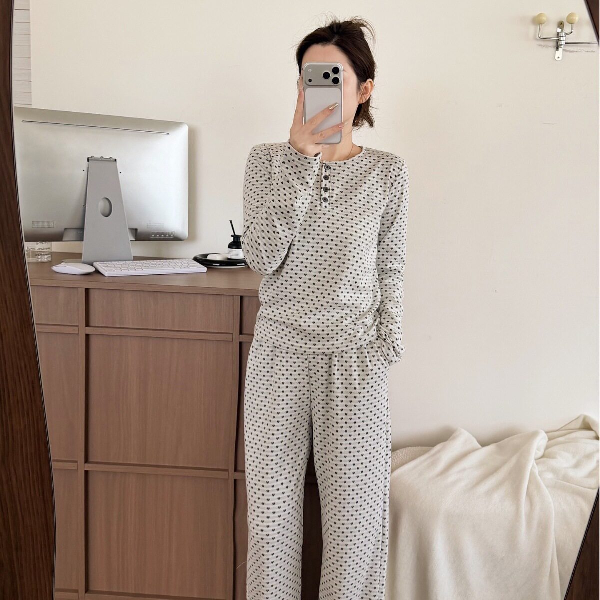 睡衣女款秋春韩系套头爱心ins风可爱针织棉长袖套装可外穿家居服