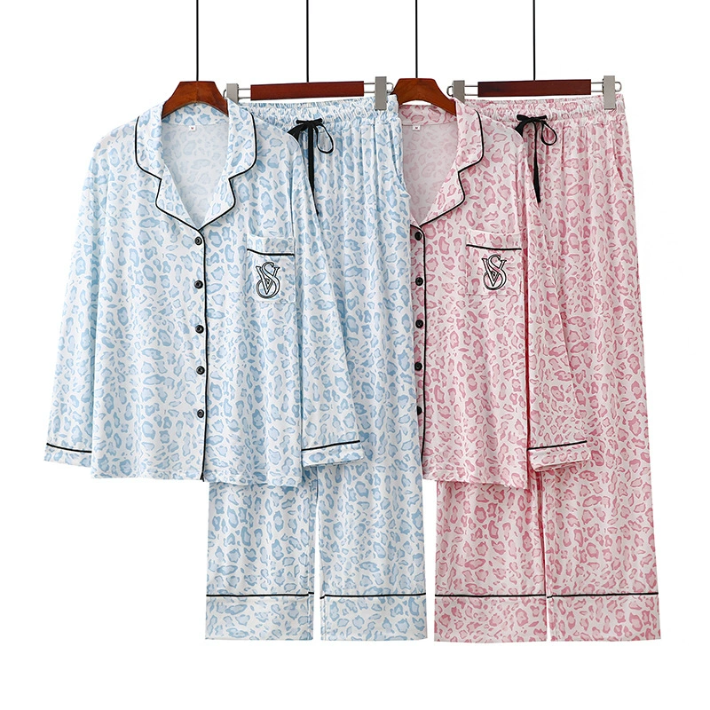 2025年网红款睡衣可外穿春夏季莫代尔豹纹开衫流行春装女款家居服