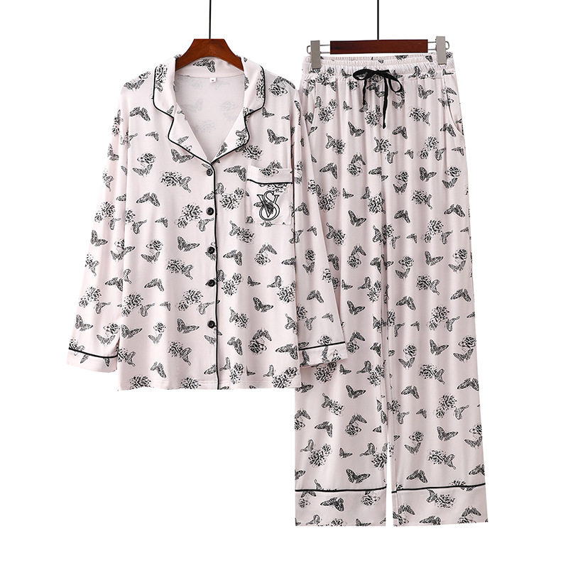 睡衣女款2024新款春秋高级感轻奢风舒服莫代尔蓝可外穿大码家居服