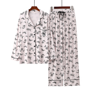 睡衣女款2024新款春秋高级感轻奢风舒服莫代尔蓝可外穿大码家居服