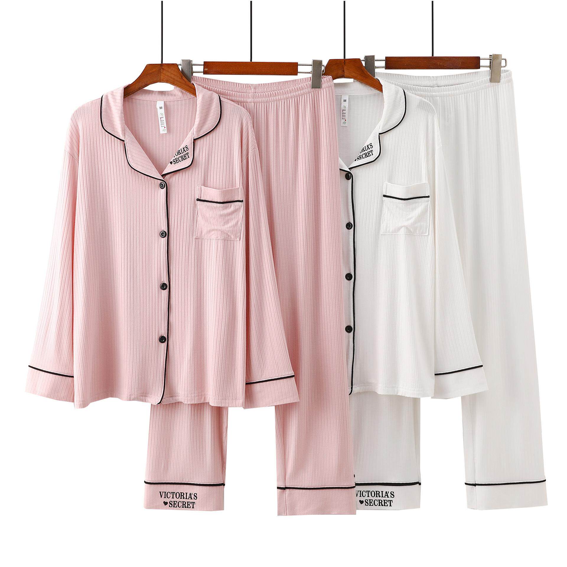 睡衣女款高级感轻奢风2025新款春秋可外穿粉色开衫翻领坑条家居服