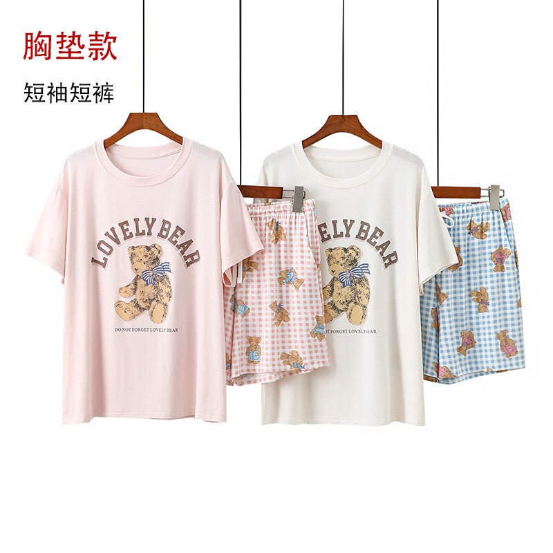 女式莫代尔带胸垫短袖短裤睡衣