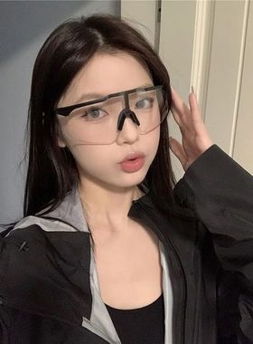 男女款挡风骑行太阳眼镜墨镜户外运动登山滑雪半无框黑边大脸显瘦