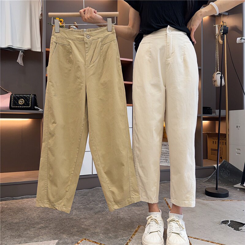 半松紧高腰九分休闲牛仔裤女