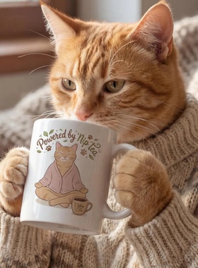 新款Powered by Nip Tea猫咪陶瓷咖啡马克杯子Cat茶水杯生日礼物