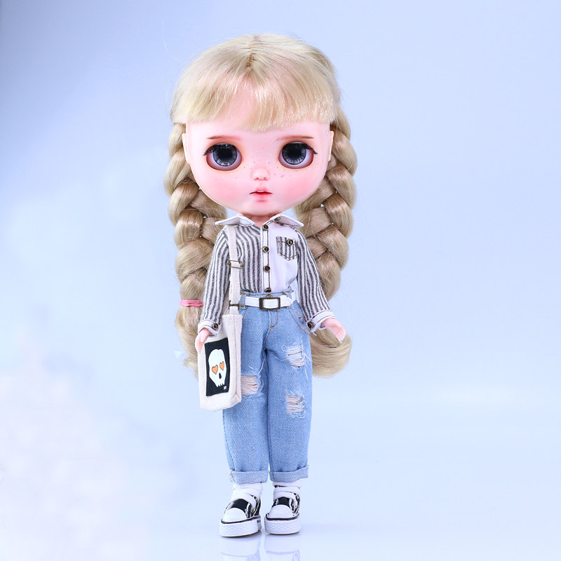 小布中布衣服bjd6分娃衣长袖衬衫牛仔裤