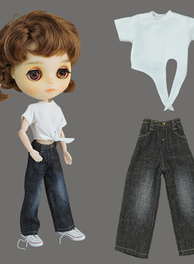 雪贝尔娃衣Blythe小布ob22ob24芭比可儿丽佳娃娃水磨牛仔裤