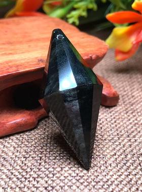 天然银曜石双尖灵摆吊坠银耀切面