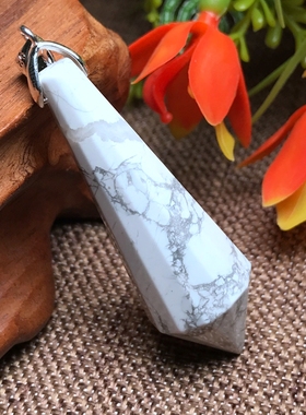 天然白松石灵摆吊坠单尖挂坠项坠