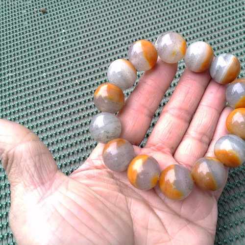 黄龙玉抛光面乌金沙圆珠男士手串