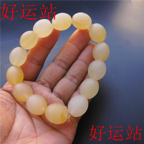 新款促销龙陵黄龙玉磨砂面桶珠男士手链黄蜡石盘玩手饰手珠子复古