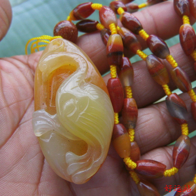 促销新款云南黄龙玉延年仙鹤吊坠玉石挂件宝石项链玉佩手工玉饰品