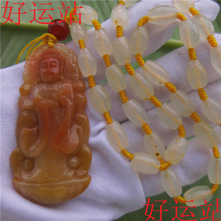 促销新款黄龙玉观音菩萨吊坠玉石挂件黄蜡石项链玉佩手工玉器收藏