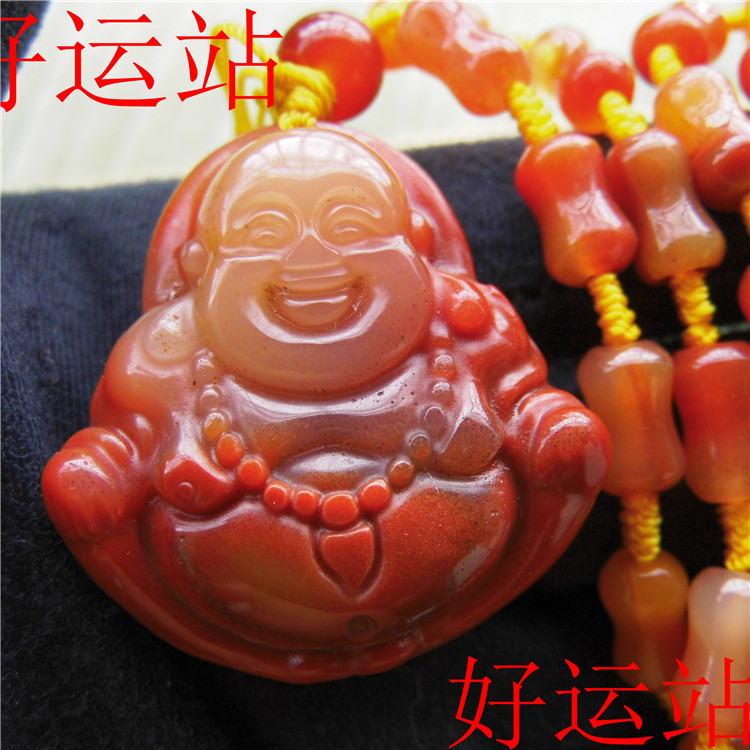 新款黄龙玉红料开心佛女生吊坠时尚手工玉佩黄蜡石项链宝石颈饰品