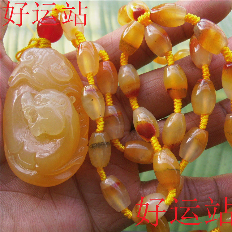 促销黄龙玉万事如意男款挂件手工玉器黄蜡石项链时尚玉佩玉石吊坠