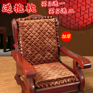 加厚连体实木红木沙发海绵坐垫带靠背老式 联邦椅毛绒单人防滑拆洗